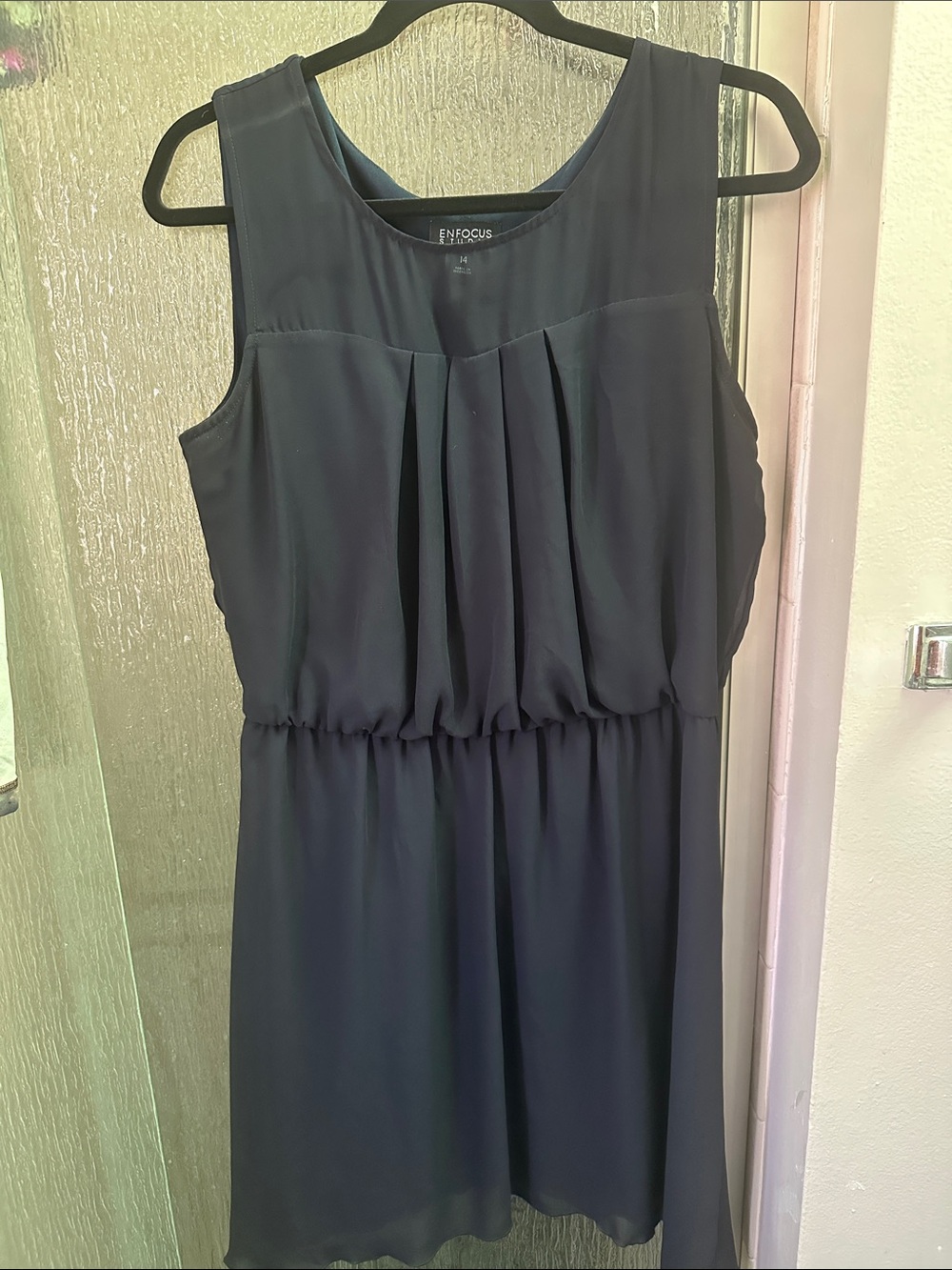 Enfocus Studio Navy Sleeveless Pleated Waist Midi Dress